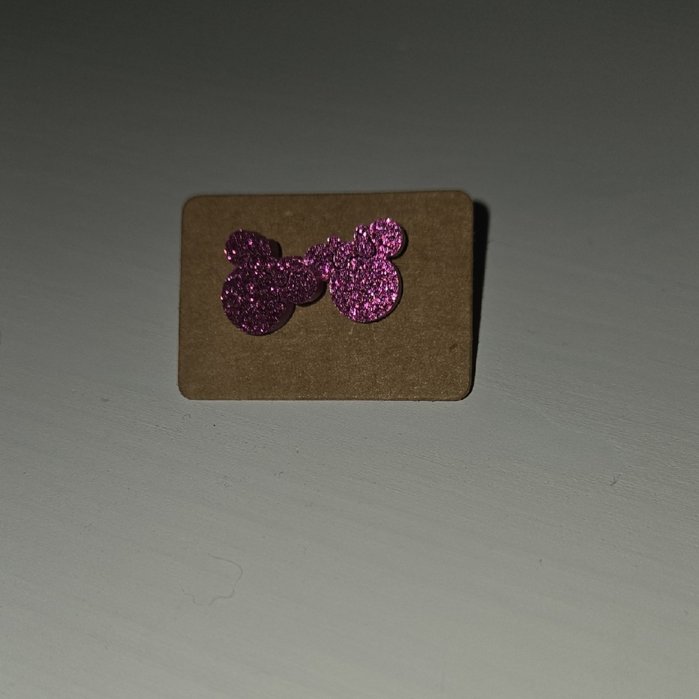 NWT Pink Glitter Minnie Mouse Earrings